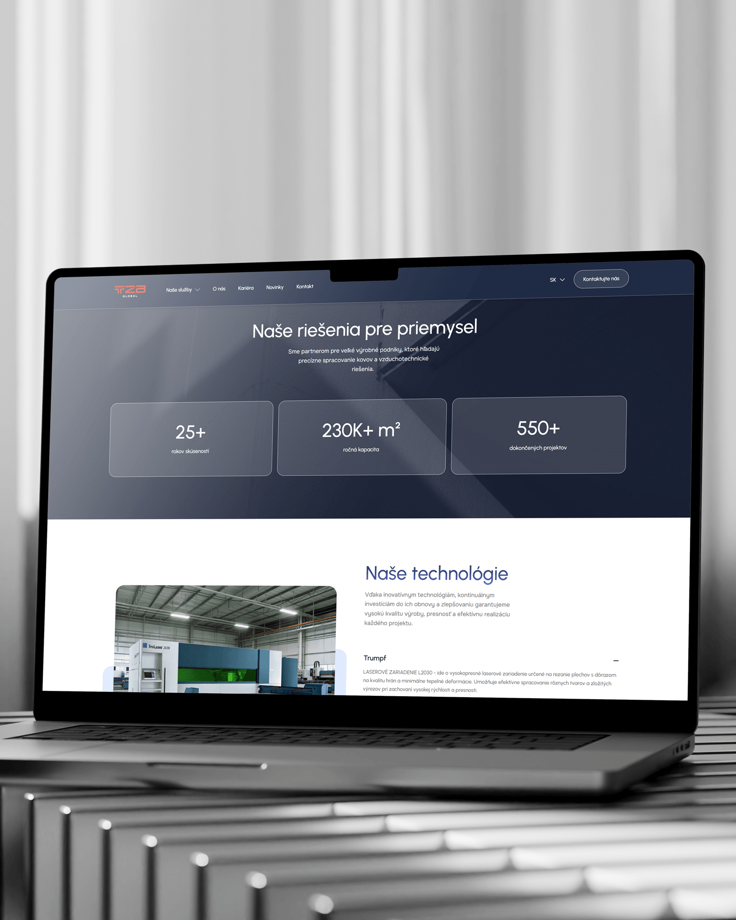 Responzívna webstránka výrobnej firmy — mobilné zobrazenie