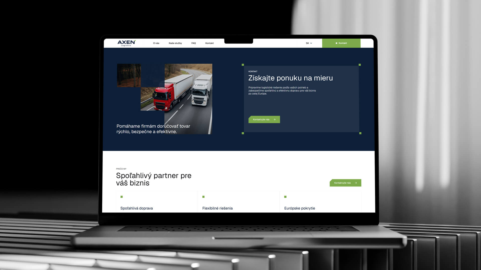 Podstránka služby na webe Axen Logistics s popisom procesu prepravy krok za krokom