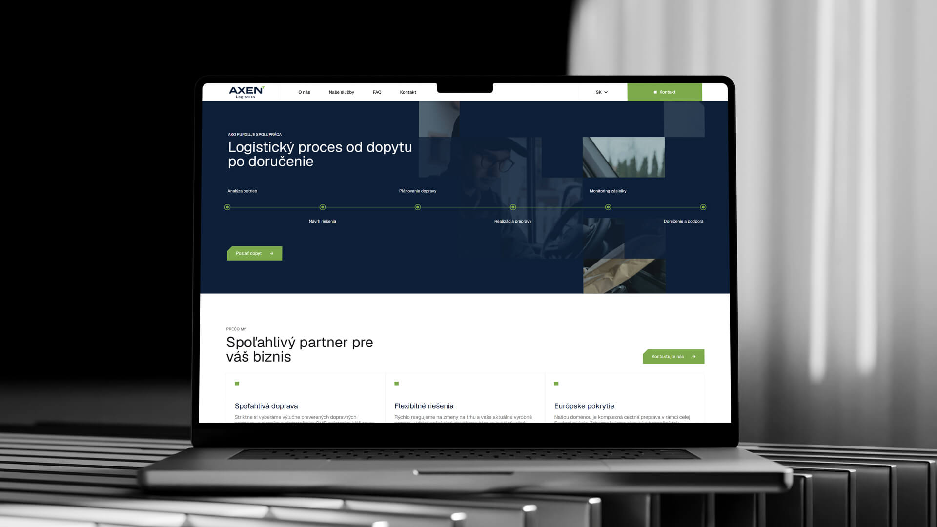 Sekcia referencií a partnerov na webe Axen Logistics pre logistickú firmu